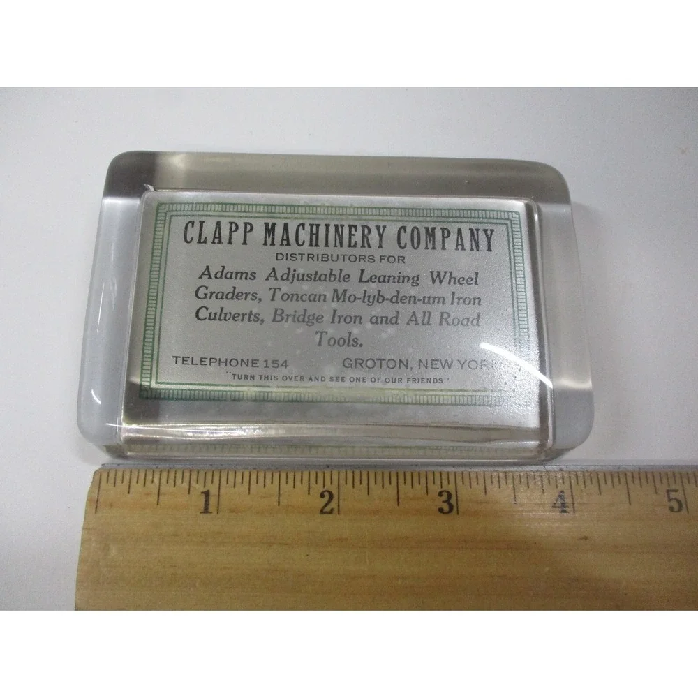Antique Clapp Machinery Company Groton NY Mirror Back Paperweight